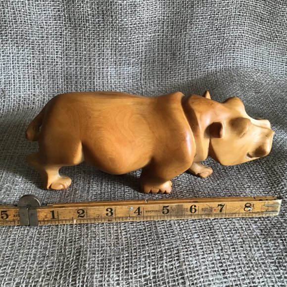 Hippo Hand-Carved Natural Wood Unique Statue - Picture 3 of 13